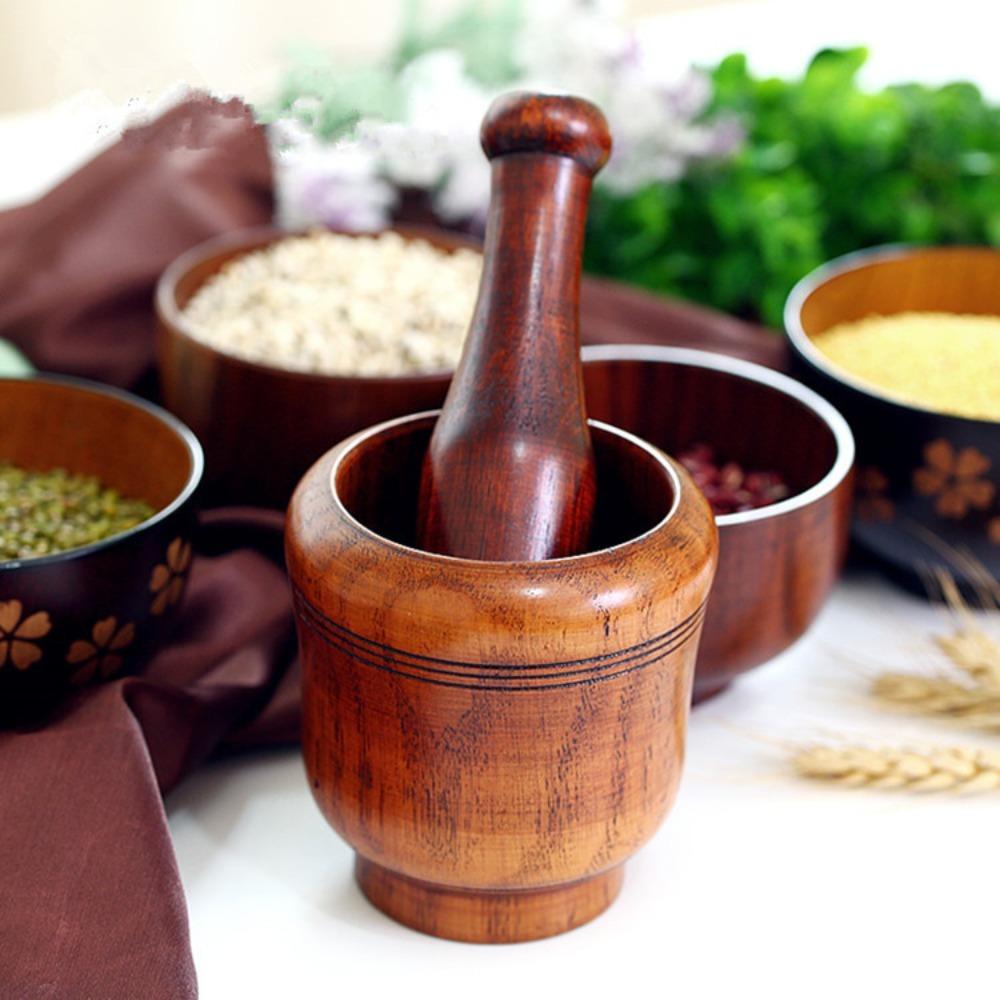 Wooden Grinding Bowl Manual Spice Crusher Kitchen Gadget Mortar Pestle Set Seasoning