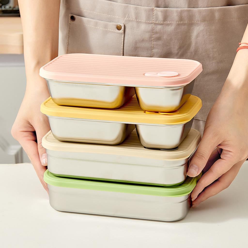 WORTHBUY Sealed Refrigerator Preservation Box 304 Stainless Steel Food Contianer Reusable Vegetable Fruit Meat Fresh Storage Box