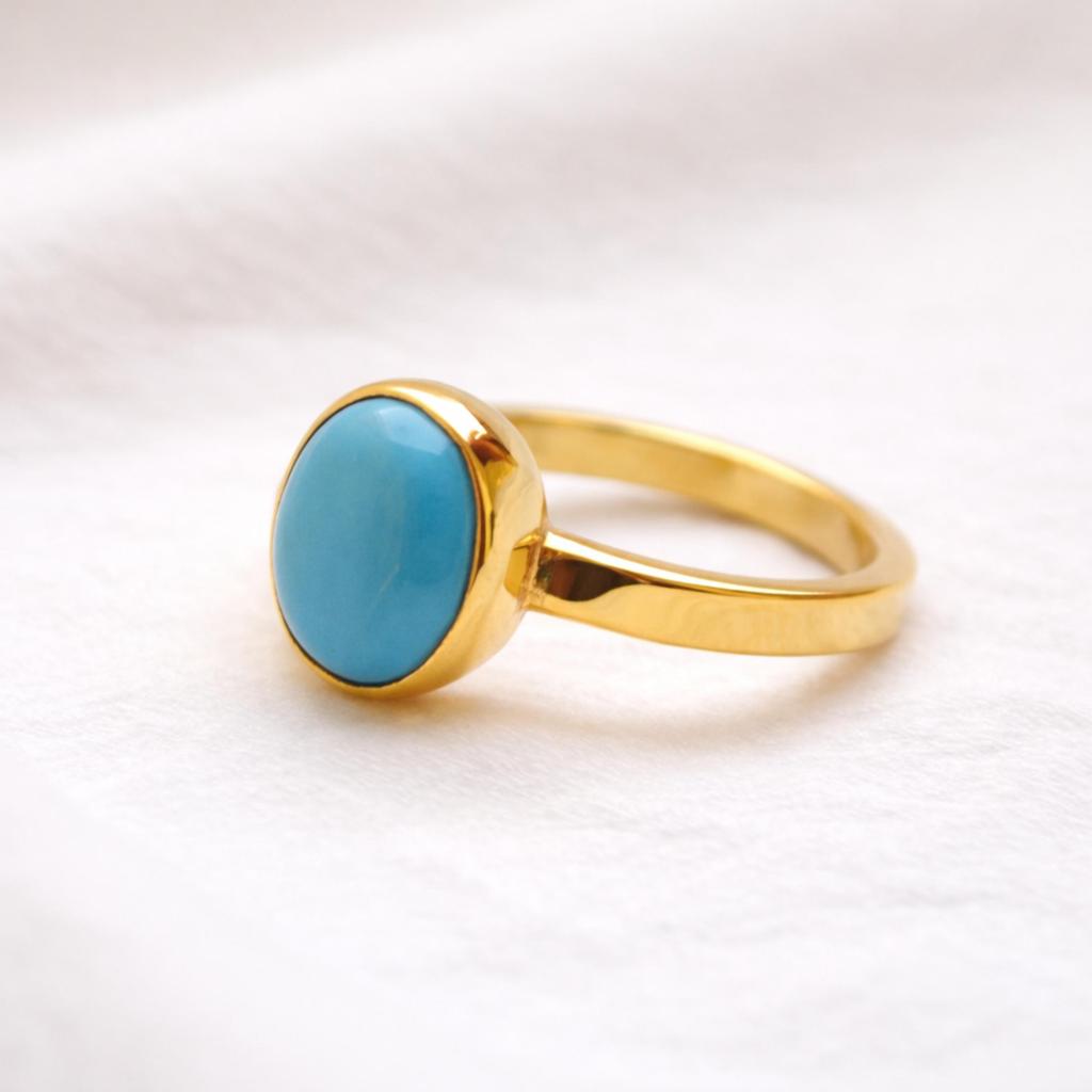 Statement-Ring mit Arizona-Türkis in vergoldetem 925er Sterlingsilber – Minimalistischer Ring mit blauem Edelstein