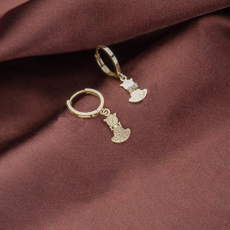 Fashionable Gold-Plated S925 Sterling Silver Kitten Drop Earrings for Women