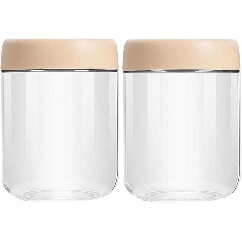 Small Glass Containers With Lids,Overnight Oats Jars,15.2oz Condiment Salad Dressing Sauce Meal Prep Containers, Chia Pudding jars with lids.Yogurt 15.2oz-2 Pack-Beige