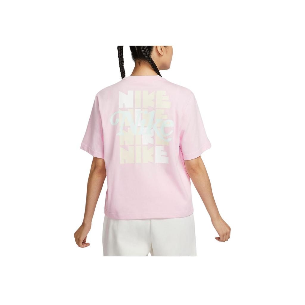 Nike Sportswear Soft Casual Breathable Letter Dopamine Short Sleeve T-Shirt Women T-Shirt Pink Foam HM4581663