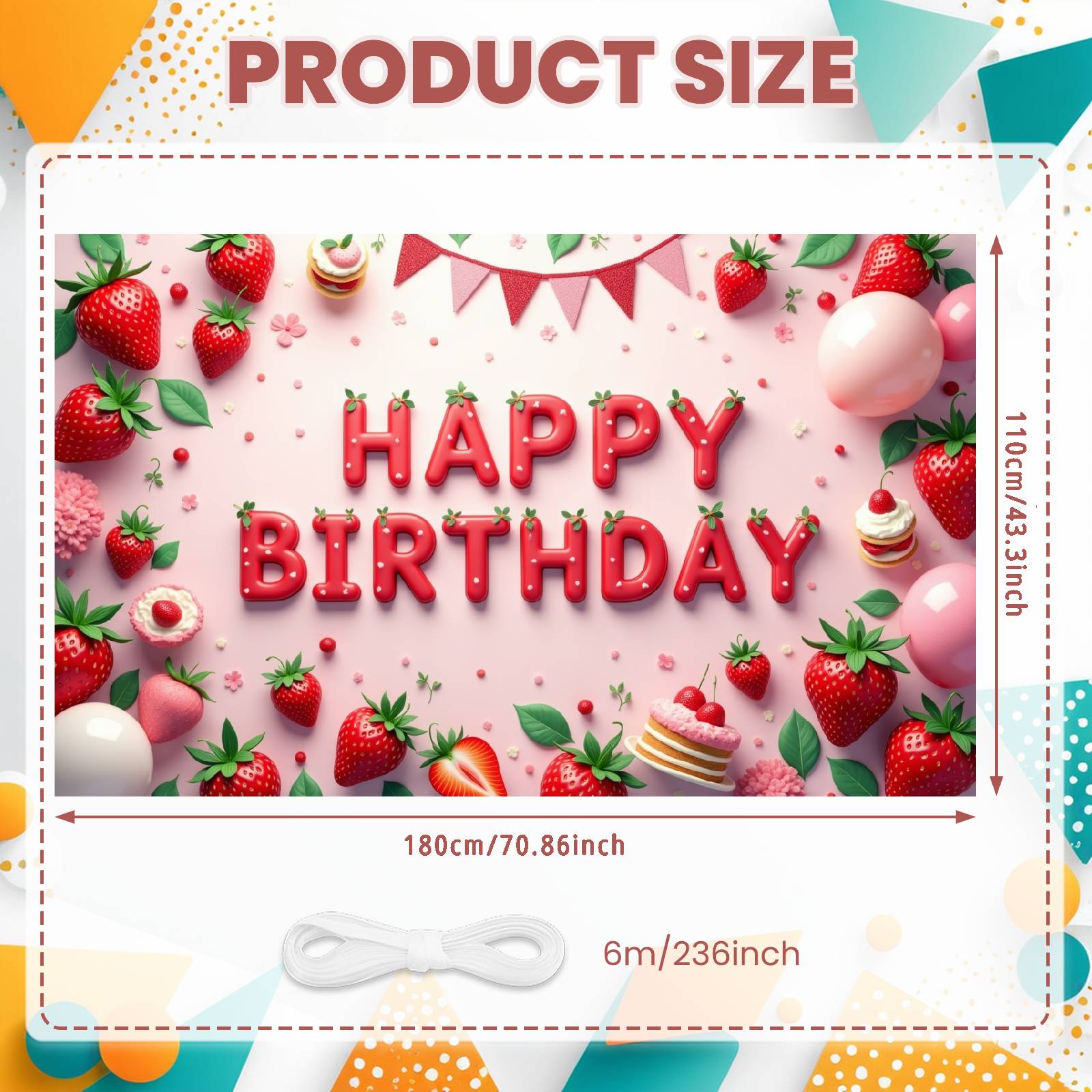Sweet Party Banner Pink Balloons Birthday Party Banner Banner Berry Elements Birthday Backdrop For Indoor Party Decor Family
