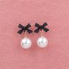Black Red Bowknot Elegant Hanging Earrings Imitation Pearl Ball Pendants Korean Fashion Sweet Small Earrings brincos 2025 new