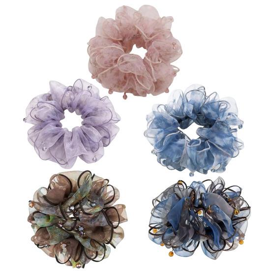 Hair Tie Beads Decor Double Layer Mesh Women Hair Rope Bun Half-Tied Hairstyles Ponytail Holder Hair Accessory