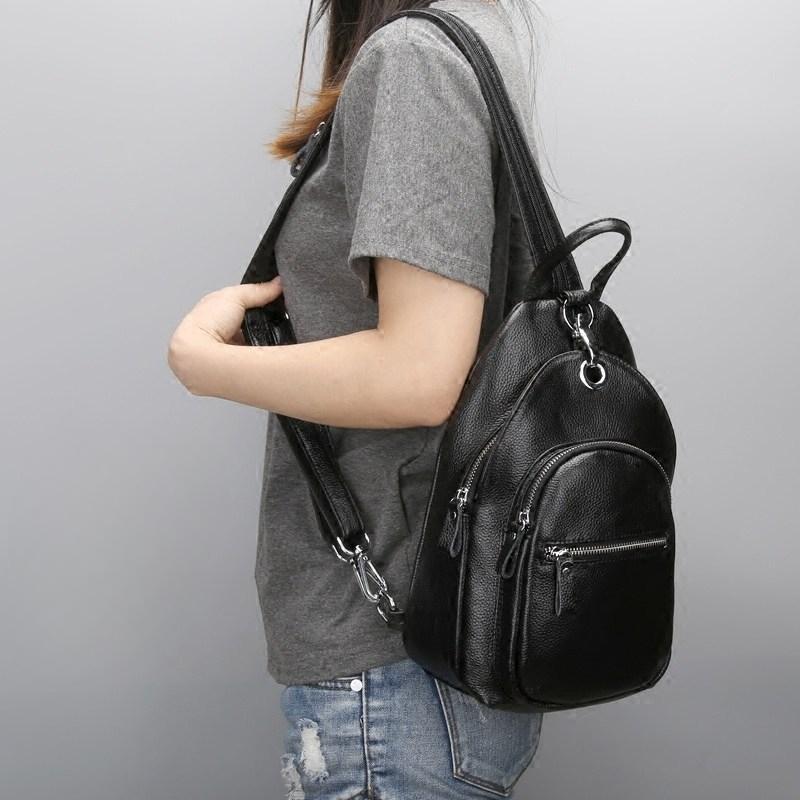 Genuine Leather Small Backpack Top Layer Cowhide Chest Bag Fashion Women's Backpack Multi-layer Anti-theft Women's Bag
