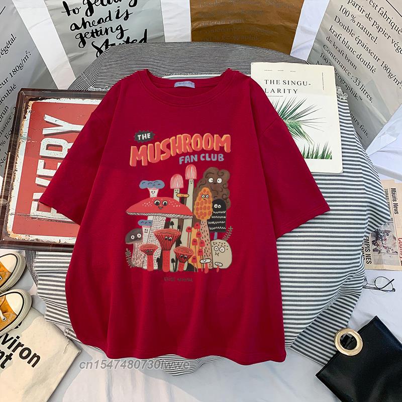 Material Retro Apricot Mushroom Cute T Shirts Oneck Casual 100 Cotton Plus Size Unisex Unisex Tshirts 2022 Streetwear Clothes