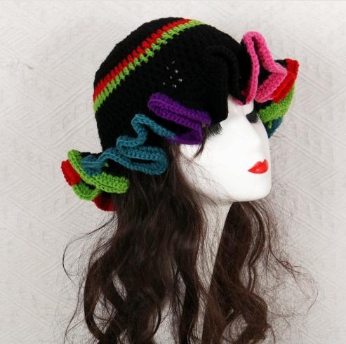 NEW Women Crochet Bucket Hats Y2k Fashion Pleated Ruffles Knitted Hat