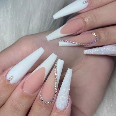 Ballet Nail Long White French Wear Nails Manicure Finished Fake Nail Nail Sticker Removable Nail