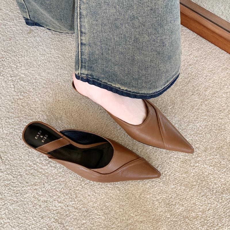 

Bailamos 2025 Совершенно новые женские туфли-мюли Модные туфли-лодочки с острым носком и неглубоким вырезом, туфли-тапочки на тонком низком каблуке, сандалии для платья 39 коричневый