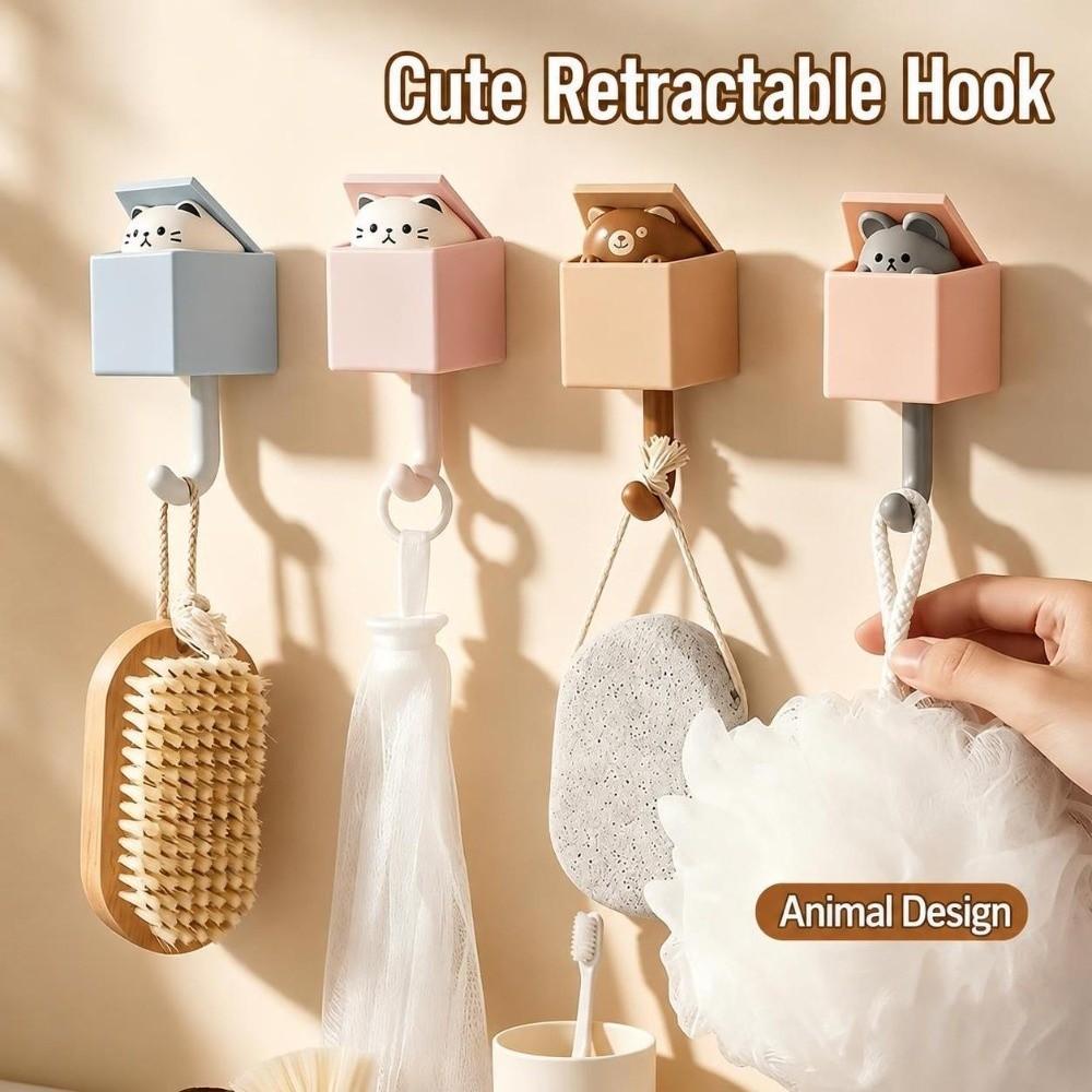 Punch Free Cute Cat Wall Hook Self Adhesive Cartoon Decor Hooks Wall Hanger For Keys Bags Towels