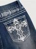 Jeans Donna Vita Alta Lavaggio Scuro Tasca Ricamata Vestibilità Slim Micro-Svasati