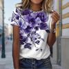 Women Summer T Shirt Trend Flower Print Retro Fashion Short Sleeve Tees Casual   Printed  Tops