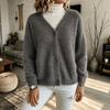 Women's V-Neck Fuzzy Long Sleeve Loose Fit Sweater Coat