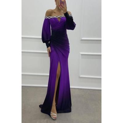 Elegante Strass Kleurenblok Splitjurk - Europese & Amerikaanse Stijl