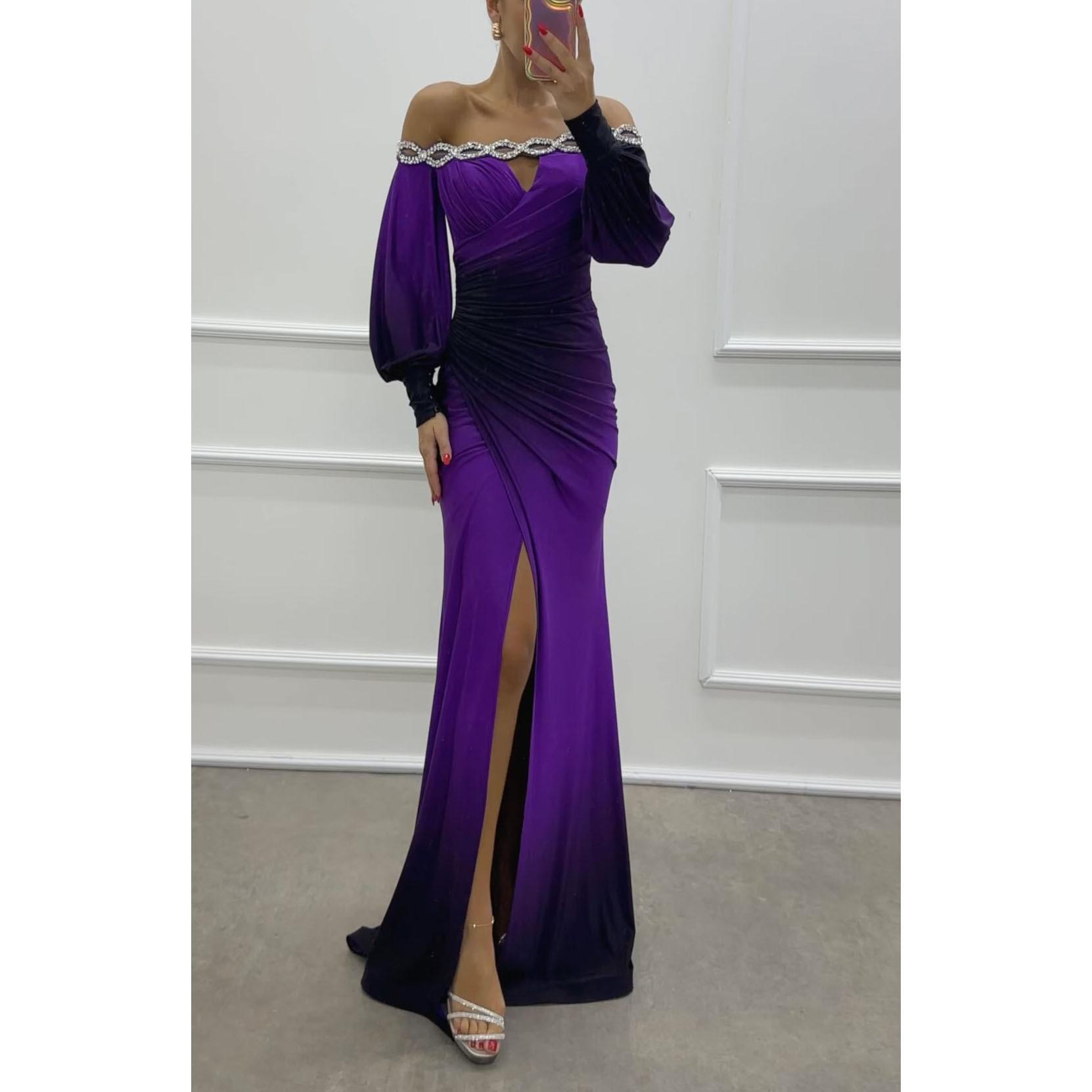 

Элегантное платье с разрезом и цветными блоками из страз - Европейский и американский стиль XL