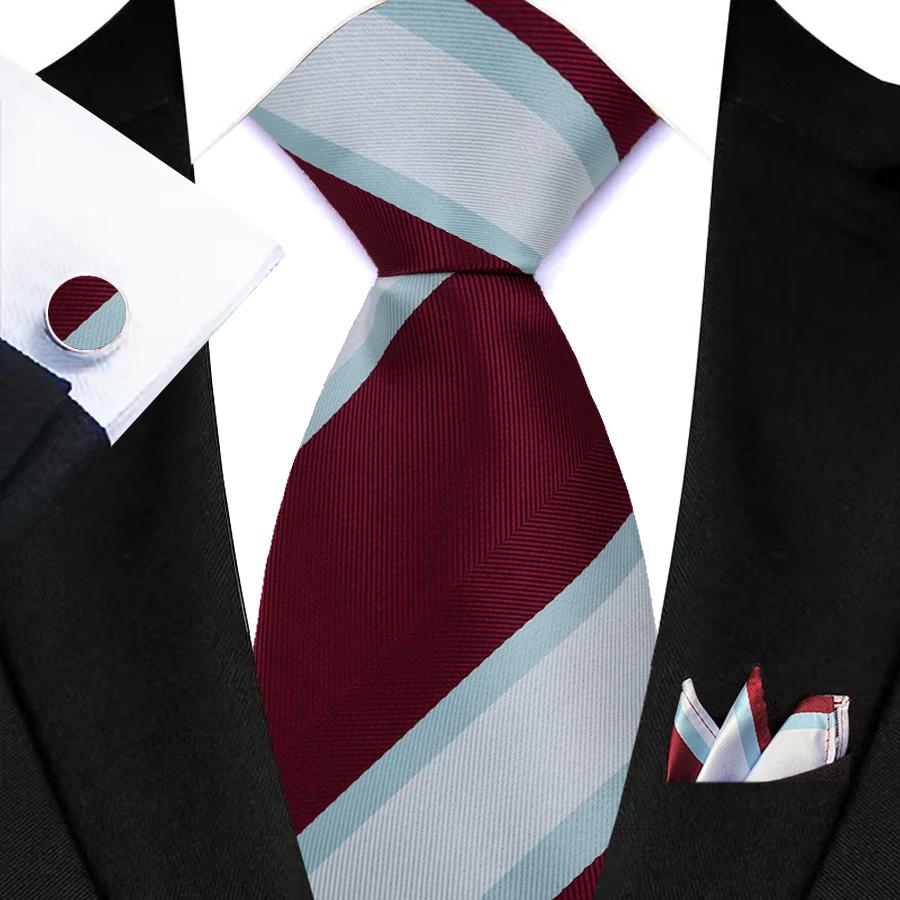 Red Striped Paisley Solid Floral Wedding 8CM Tie For Men Design Mens Necktie Hanky Cufflink Set For Daily Wear Business Party