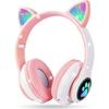 Fones de Ouvido Bluetooth para Crianças, Orelhas de Gato com Luz LED