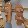 New large-size buckle flat-bottomed one-word slippers women's open-toed retro wind beach slippers