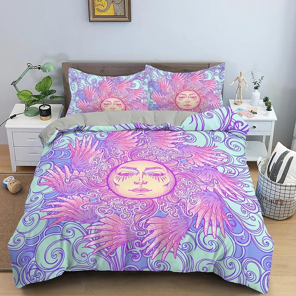 Duvet Cover Set Golden Sun and Moon Boho Mysterious Color Home Decor Bedding Set Adults Gifts with Zipper Decorative Quilt Cover