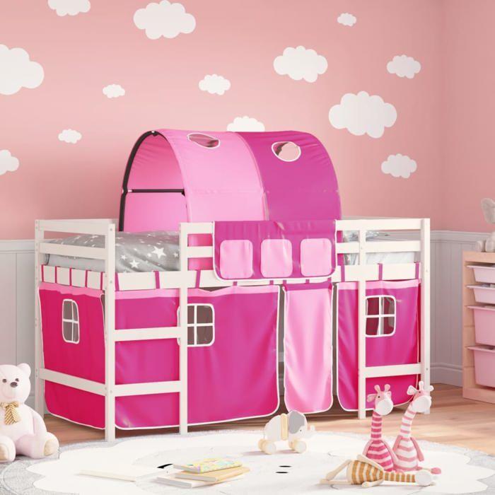 VidaXL Lit Mezzanine Enfants et Tunnel, Lit Surélevé pour Enfants avec Échelle, Meuble de Rangement Chambre, Moderne, Rose 3207005