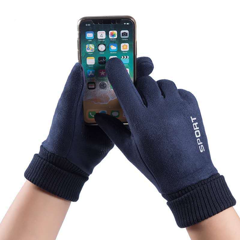 Autumn and Winter Men and Women's Suede Gloves for Warmth and Velvet Cold Proof and Thickened Cycling Motorcycle Touch Screen Gloves