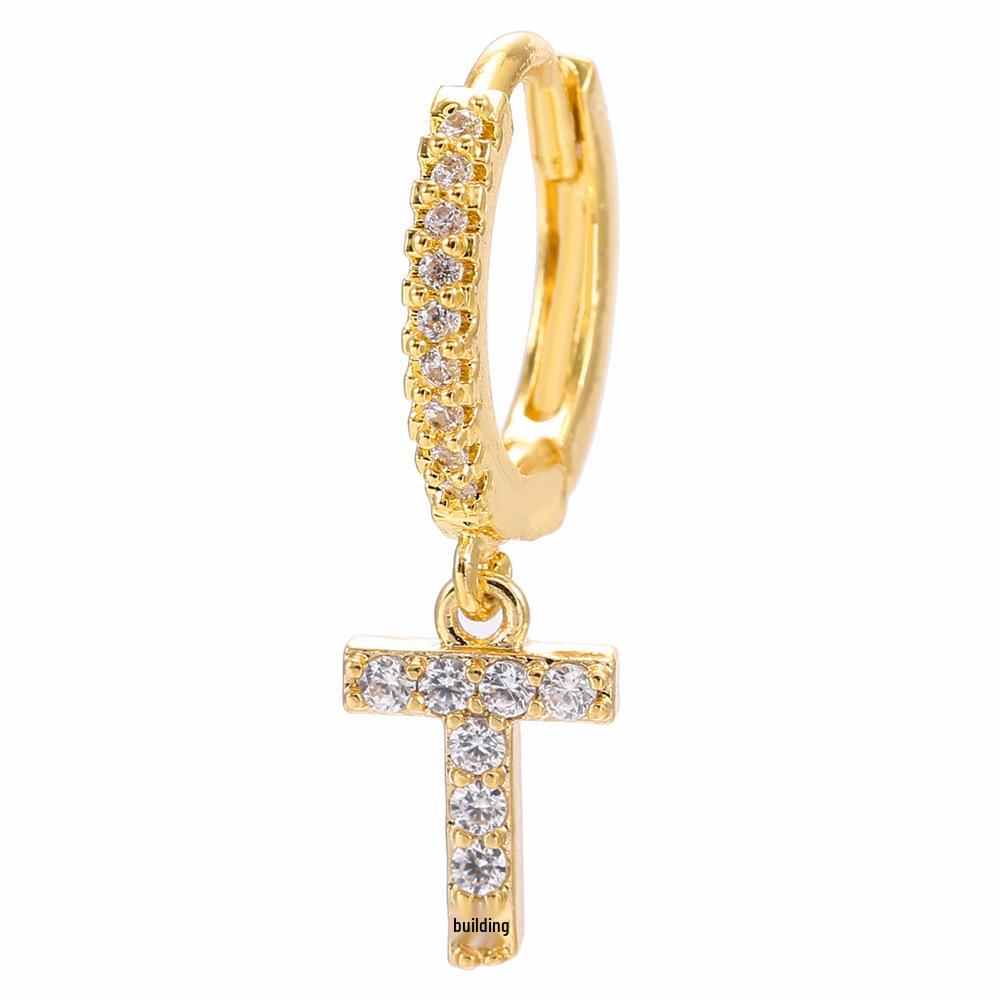 Luxury 26-Letter Pendant Earrings: Micro-set Zirconia Studs, Copper Plated with 18K Gold, European & American Style
