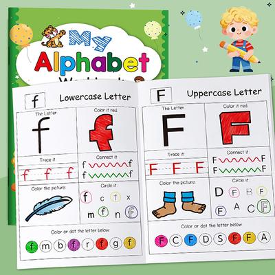 48 Páginas, Cuaderno de Ejercicios del Alfabeto A-Z, Práctica de Escritura, Libro de Dibujo de Aventura de Colorear Creativa, Cuaderno para Deberes de Inglés