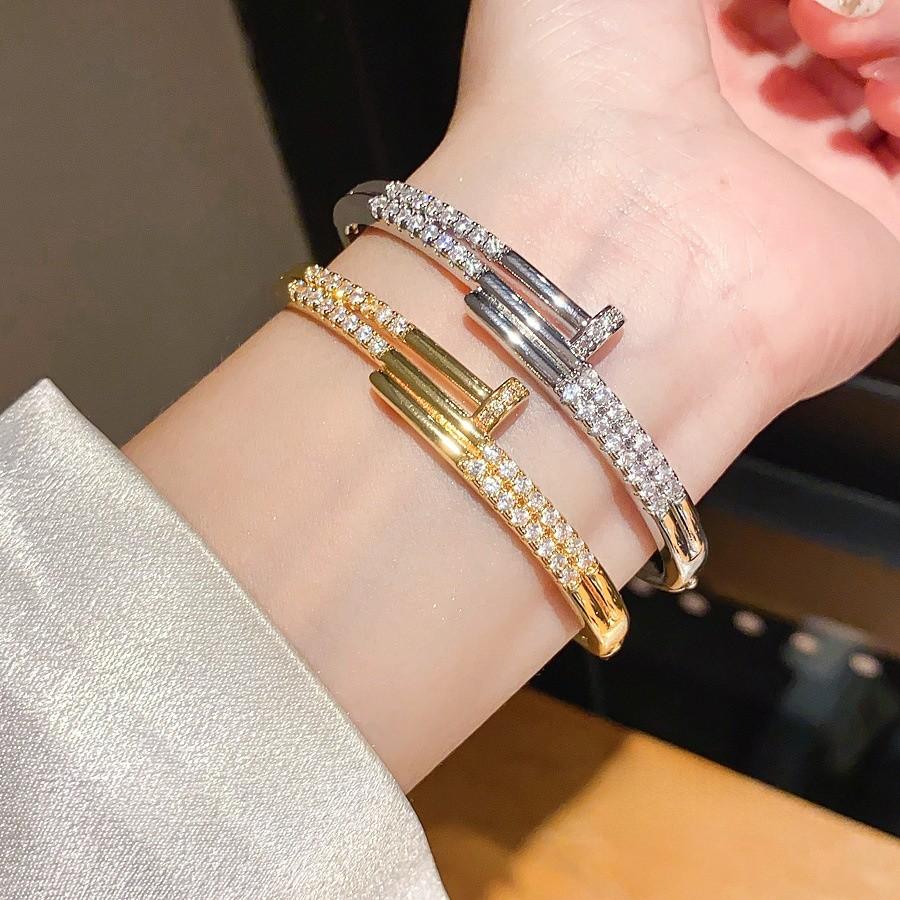 Classic Copper Zirconia Bangle With Gold Plating For Ladies Fashion Accessory