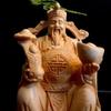 Natural Cypress God of Wealth Figure Statue Hand Carved Solid Wood Suitable For Home Room Office Gathering Wealth Statue