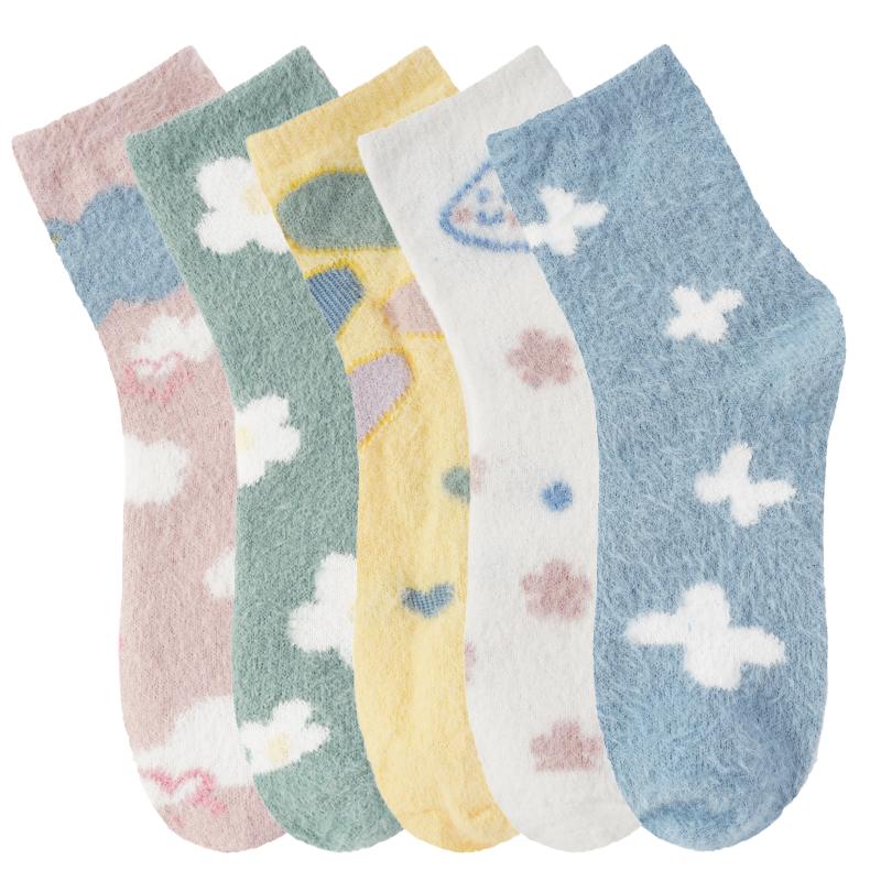 

5 пар термоносков для женщин, коралловые носки, носки с цветочным рисунком, зимние милые модные пушистые женские забавные длинные носки 5 PAIRS