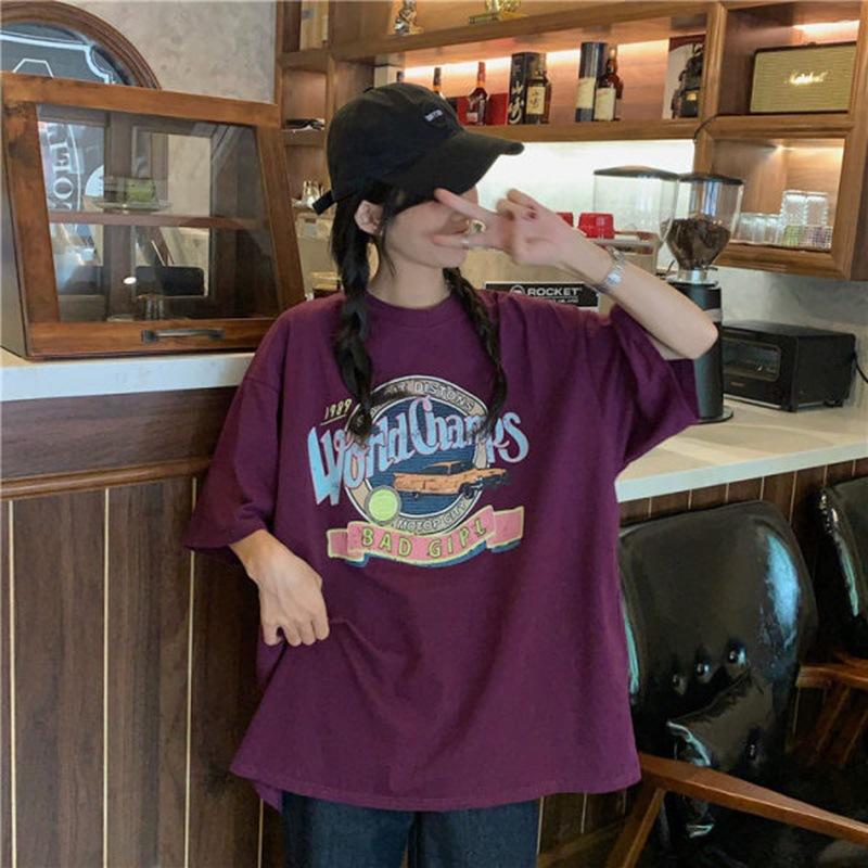 White T-shirt for Women's Summer New Korean Style Loose Large Size Harajuku Style Short-sleeved Student Round Neck Top