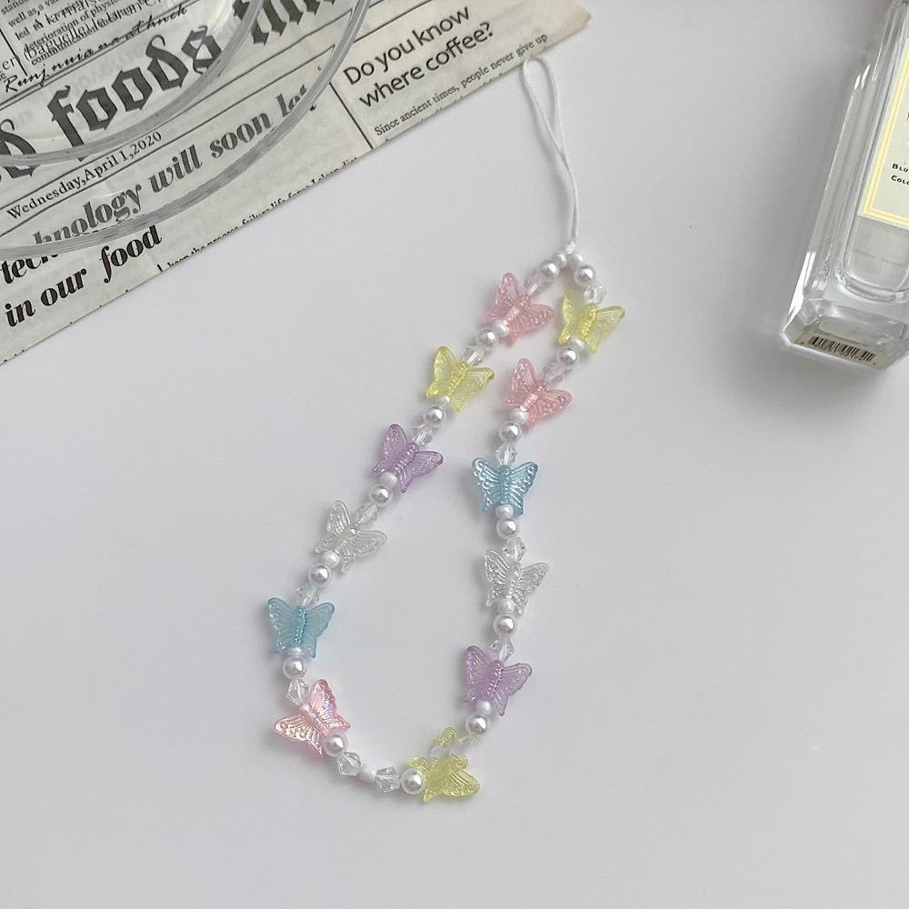 Y2K Candy Colors Cellphone Keychain Butterfly Beaded Butterfly Mobile Phone Chain  Pendant