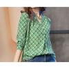 Damen T-Shirt Frühling Sommer Langarm V-Ausschnitt Chiffon Locker Kariert Druckweibliche Kleidung Mode Elegant Lässig Tops