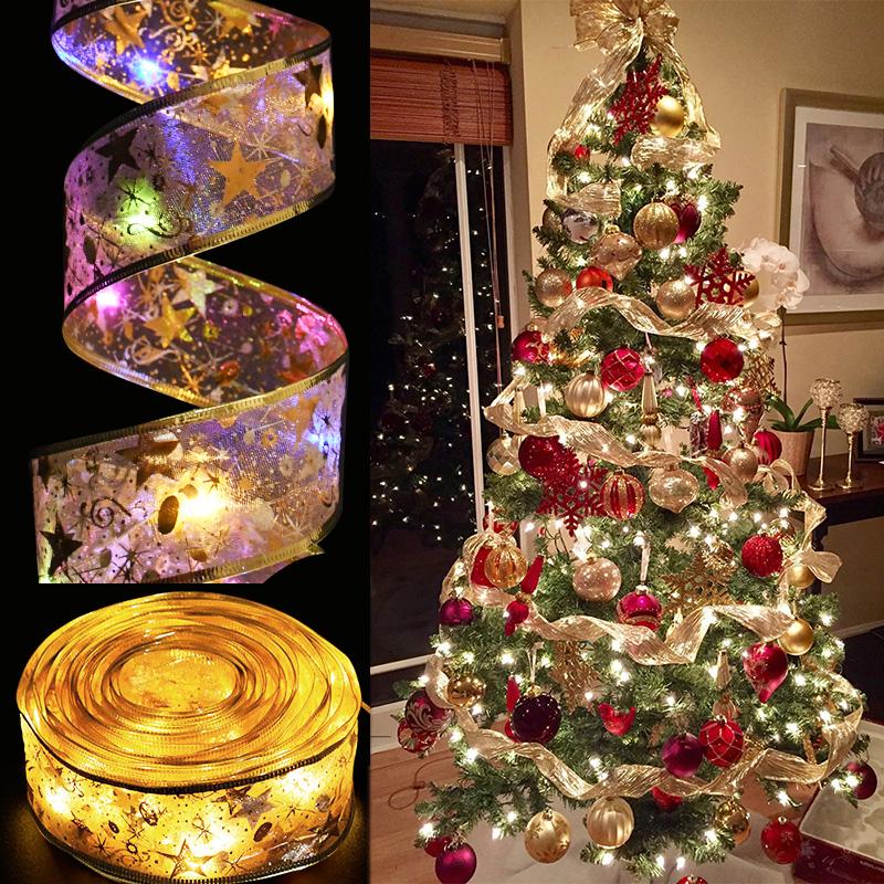 Christmas Decoration LED Ribbon Lights Christmas Tree Ornaments DIY Lace Bows String Light Navidad Home Decoration New Year 2025