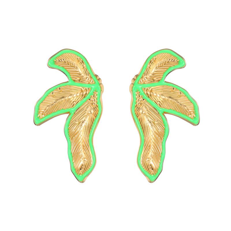 18K Gold Leaf Design Earrings for Women - Stylish Stainless Steel Fashion Accessories