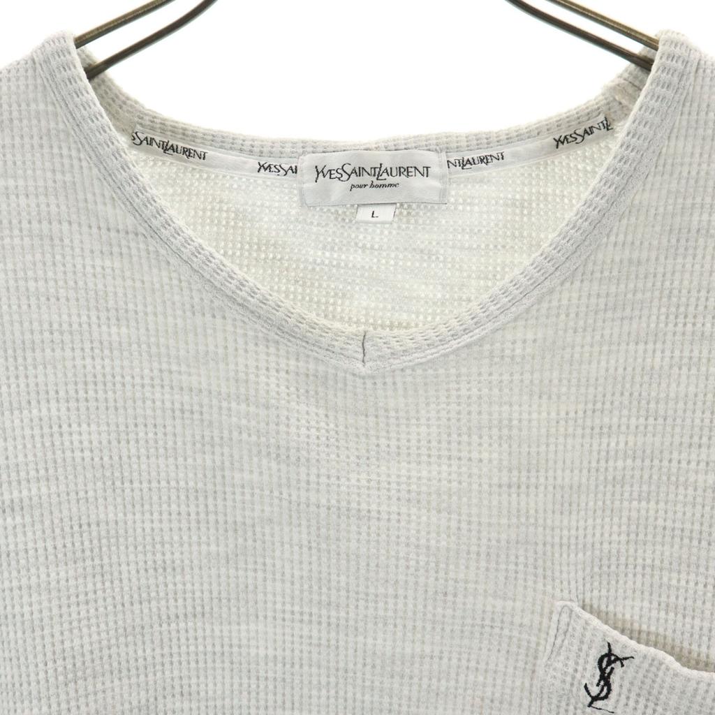 Yves Saint Laurent Short Sleeve V-neck Waffle T-shirt L Gray Pour Homme Men's Used