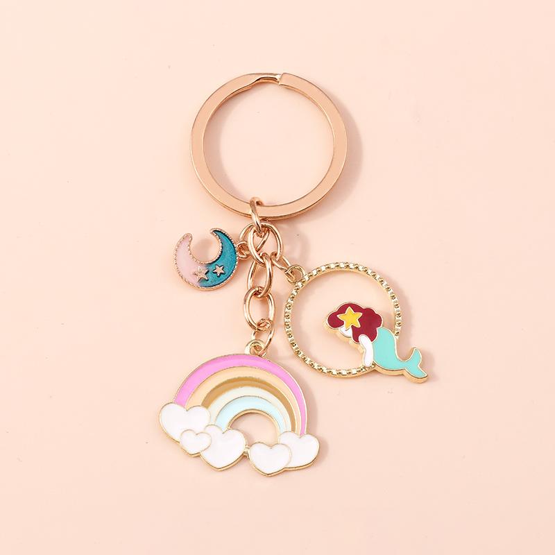Cute Rainbow Keychains Enamel Plant Cactus Sun Charms Keyrings Souvenir Gifts for Women Men Car Key Handbag Pendants Key Chains