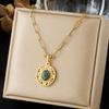 DIEYURO 316L Stainless Steel Gold Plated Sunflower Inlay Natural Stone Pendant Necklace Lady Fashion Bohemian Jewelry Gift