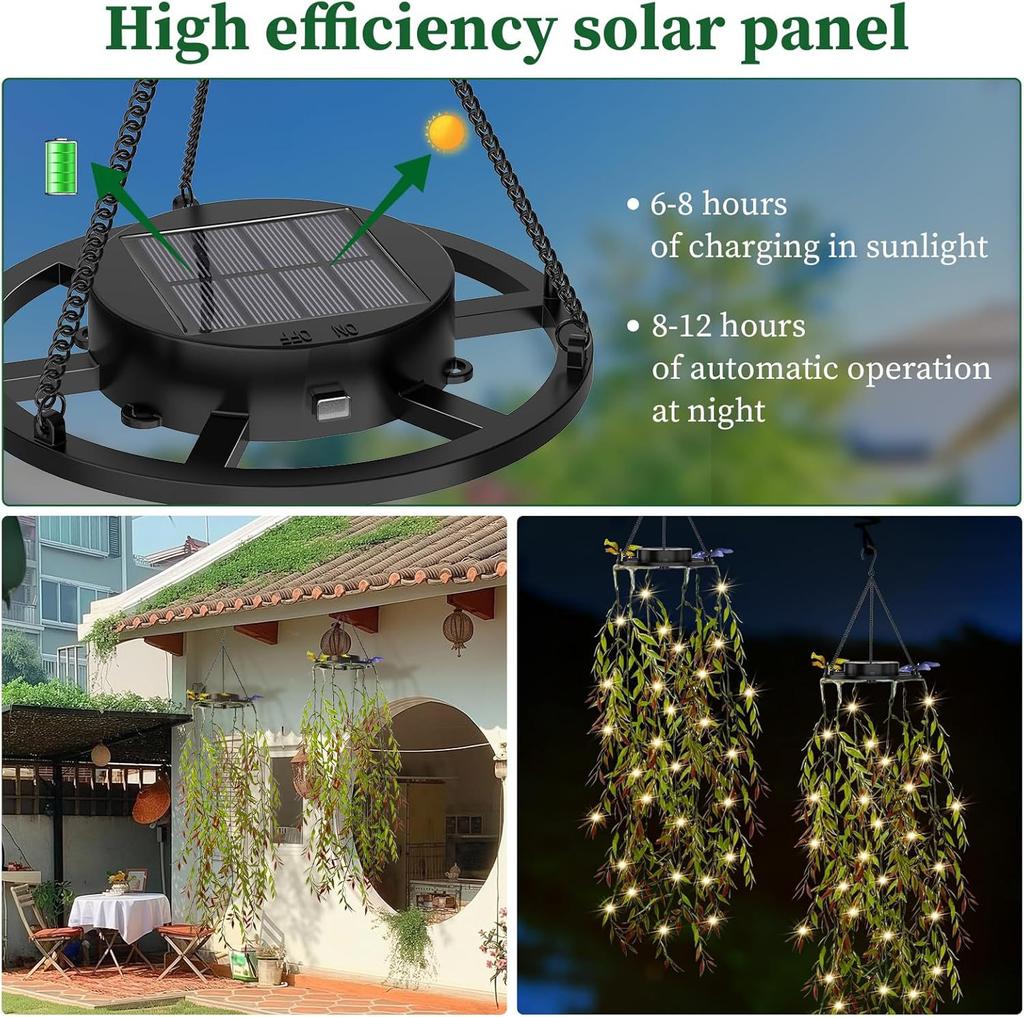 Outdoor Garden Artificial Plants Solar Hanging Lights 2 Pack LED Fairy Lights Waterproof Solar Lights Porch Outdoor Wedding