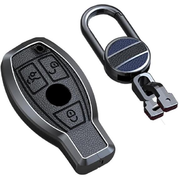 

SANRILY Keyless Brown Key Fob Cover Fit for Benz AMG E S A C Class CLA CLS GLK Metal Leather for Mercedes Key Case Shell with Keychain чёрный