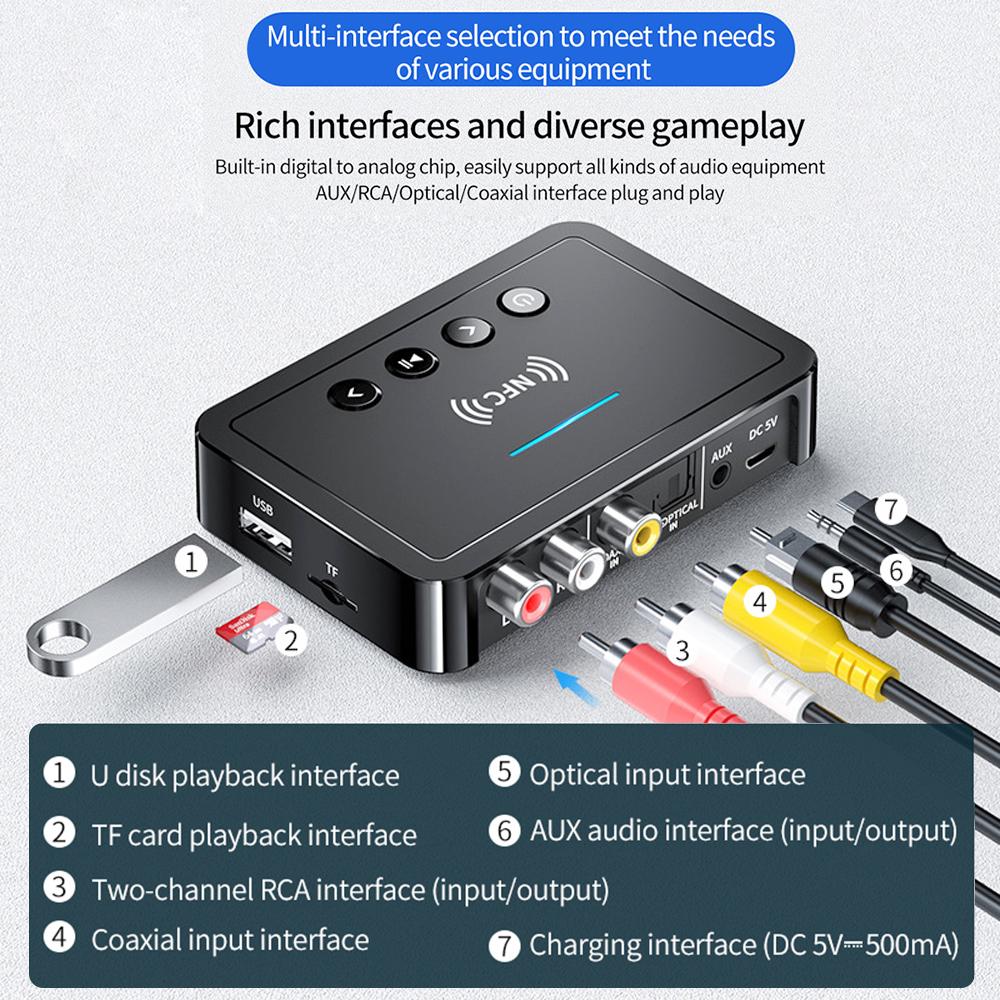 Digital Adapter 3.5mm AUX/RCA/USB U Disk/TF Input Remote Controller M6 Bluetooth 5.4 Rechargeable Bluetooth Receiver Transmitter