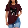 Ladies' Loose Comfortable Casual Fashionable  Bow Pattern Printed Round Neck Short Sleeved Shirt