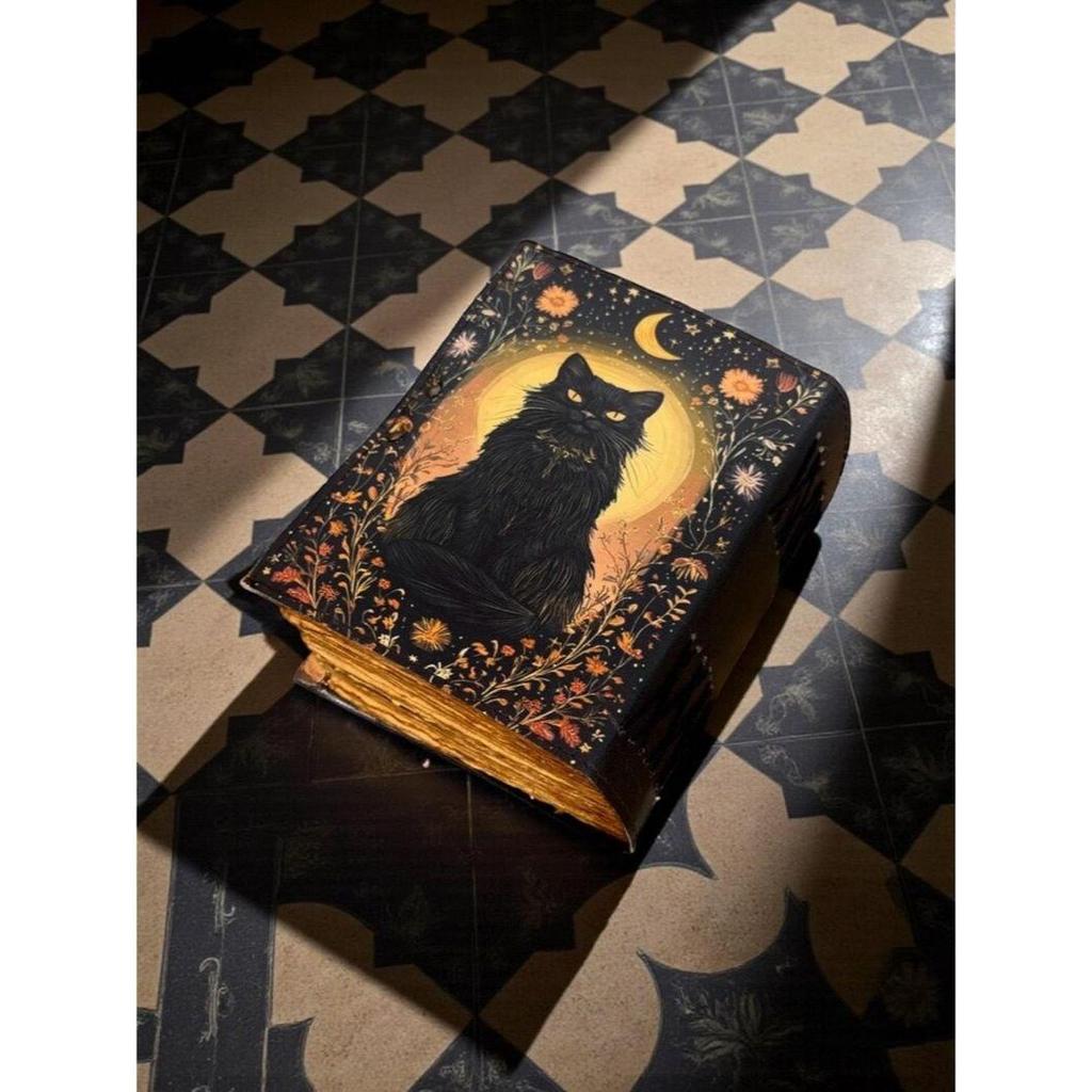 Cat Leather Journal: Vintage Handmade Grimoire, Blank Book of Shadows