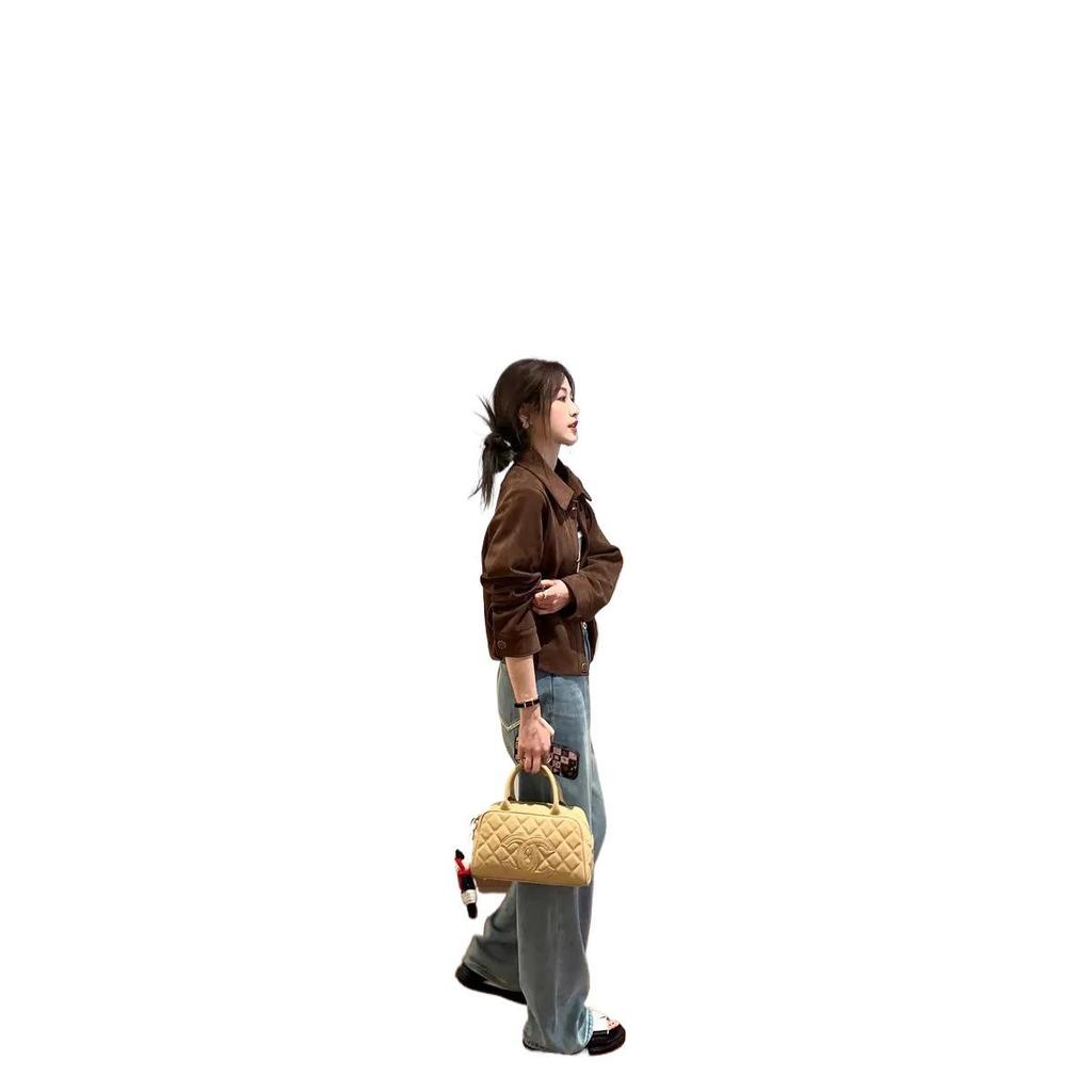 Women's Brown Suede Jacket: Short, Loose-Fit, Retro Korean Style for Spring/Autumn
