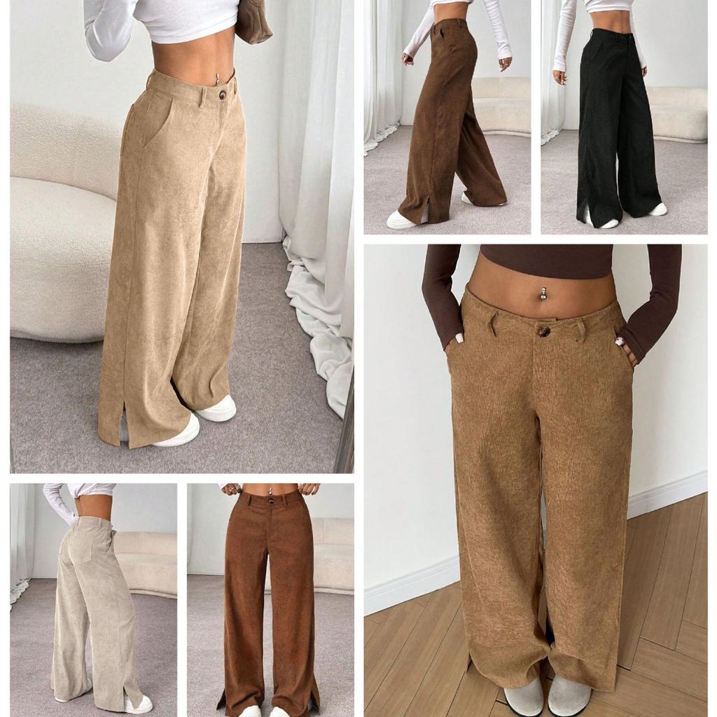 Spring and Autumn Women's Clothing, Retro Style, Straight Leg Wide Leg Pants, High Waisted Pants, Corduroy Pants, Versatile Casual Pants