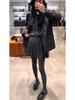 Plus Size Grey Wool-Blend A-Line Pleated Skirt – High Waist, Slimming, Short for Petite Chubby Women, Spring/Autumn