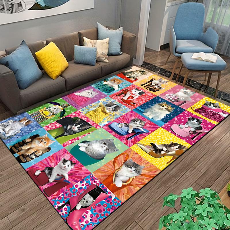 Area Rug Cute Kittens in High Heel Shoes Colorful Collage Grid Cat Art Decor for Living Room Bedroom Gift for Women
