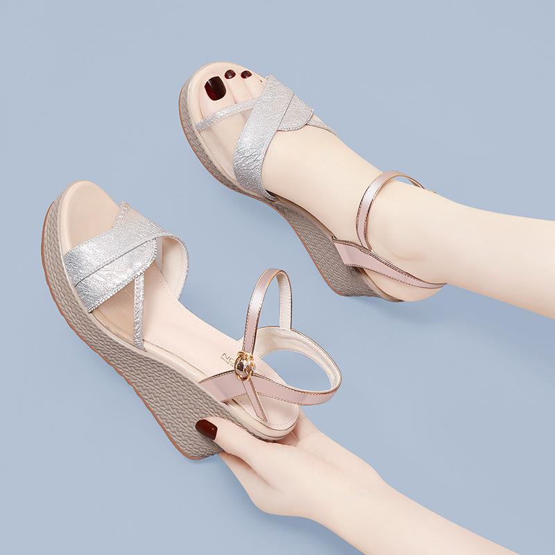 Sandals Female Summer New Fairy Style High Heel Wedge Waterproof Table Wear Thick Sole Word with Fashion Fish Mouth Shoes