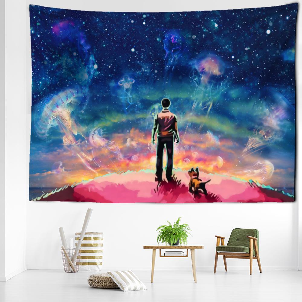 

Мультфильм Звездное Небо Назад Тень Гобелен Настенный Висячий Таинственное Искусство Хиппи Тапиз Абстрактная Эстетика Комната Домашний Декор 95x70CM